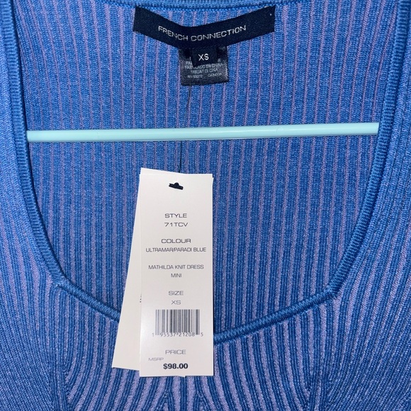 French Connection Mathilda Ribbed Knit Ruffled Bodycon Mini Dress - Picture 4 of 5